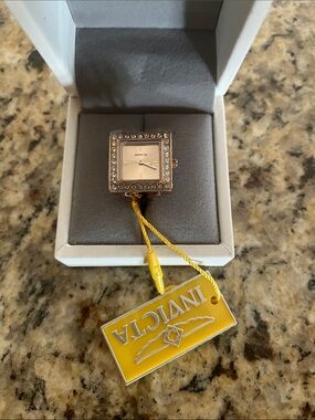 Invicta Rose Gold Square Crystal Accent Women's Ring Watch